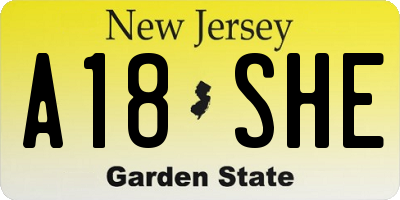 NJ license plate A18SHE
