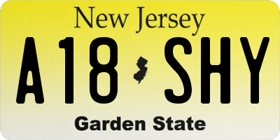 NJ license plate A18SHY