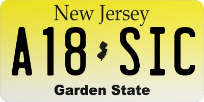 NJ license plate A18SIC