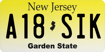 NJ license plate A18SIK