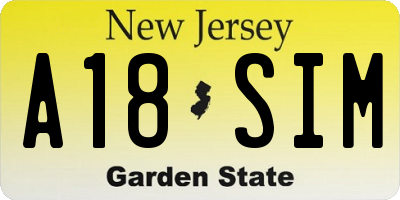 NJ license plate A18SIM