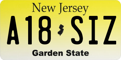NJ license plate A18SIZ