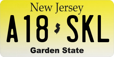 NJ license plate A18SKL