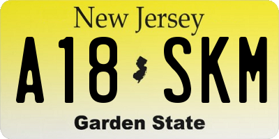 NJ license plate A18SKM