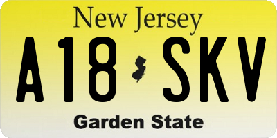 NJ license plate A18SKV