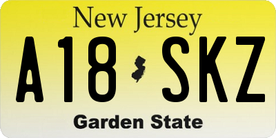 NJ license plate A18SKZ