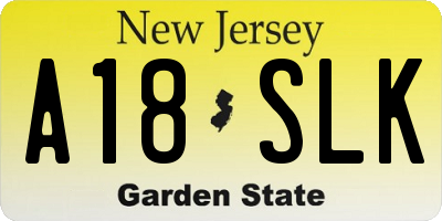 NJ license plate A18SLK