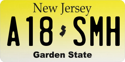 NJ license plate A18SMH