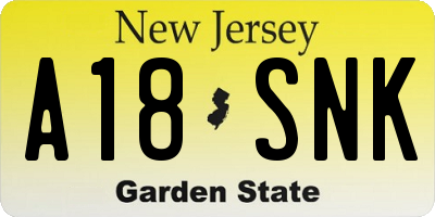 NJ license plate A18SNK