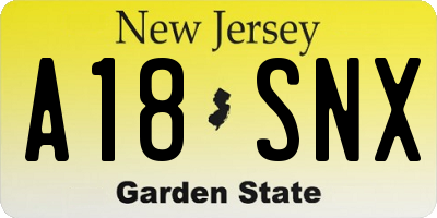 NJ license plate A18SNX