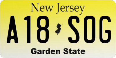 NJ license plate A18SOG