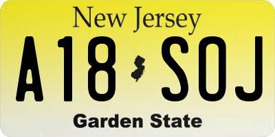 NJ license plate A18SOJ