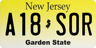 NJ license plate A18SOR