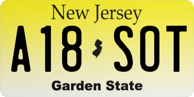 NJ license plate A18SOT