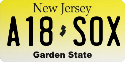 NJ license plate A18SOX