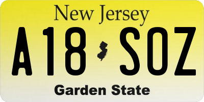 NJ license plate A18SOZ