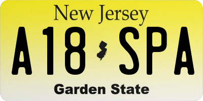 NJ license plate A18SPA