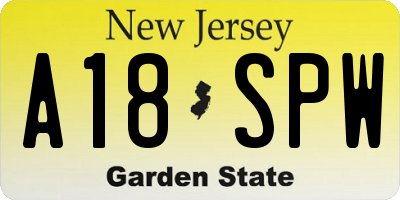 NJ license plate A18SPW