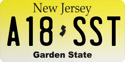 NJ license plate A18SST