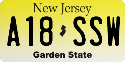 NJ license plate A18SSW