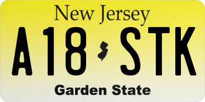 NJ license plate A18STK