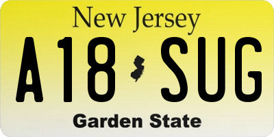 NJ license plate A18SUG