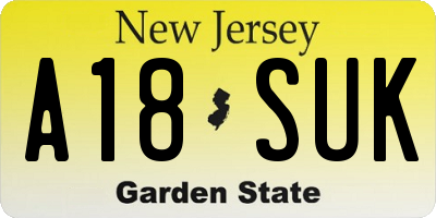 NJ license plate A18SUK
