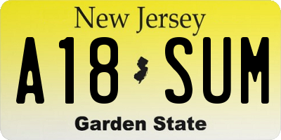 NJ license plate A18SUM