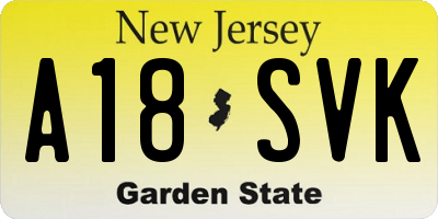 NJ license plate A18SVK