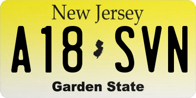 NJ license plate A18SVN