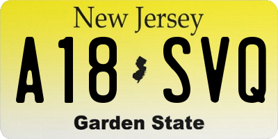 NJ license plate A18SVQ