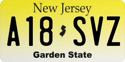 NJ license plate A18SVZ