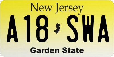 NJ license plate A18SWA