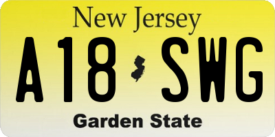 NJ license plate A18SWG
