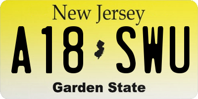 NJ license plate A18SWU
