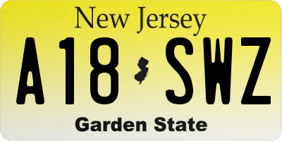 NJ license plate A18SWZ