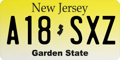 NJ license plate A18SXZ
