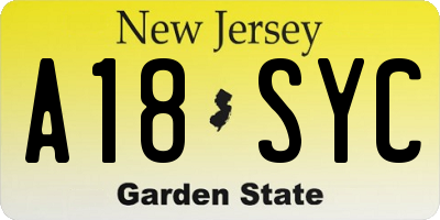 NJ license plate A18SYC