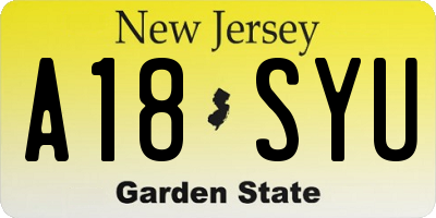 NJ license plate A18SYU
