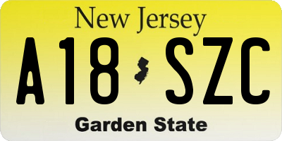 NJ license plate A18SZC