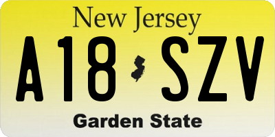 NJ license plate A18SZV