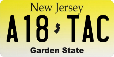 NJ license plate A18TAC