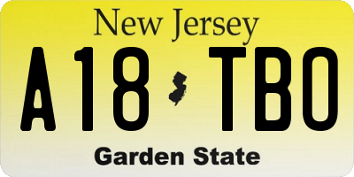 NJ license plate A18TBO