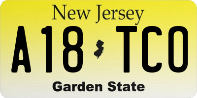 NJ license plate A18TCO