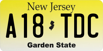 NJ license plate A18TDC