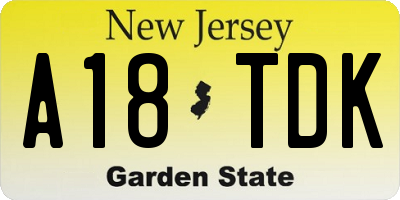 NJ license plate A18TDK