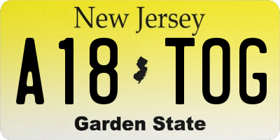 NJ license plate A18TOG