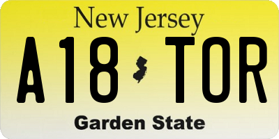 NJ license plate A18TOR