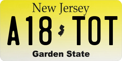 NJ license plate A18TOT