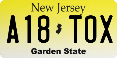NJ license plate A18TOX